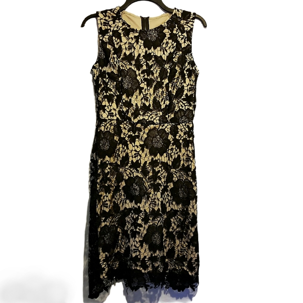 Ryan Michelle Lace Sheath Dress Sleeveless Classic Crew Neckline, Polyester